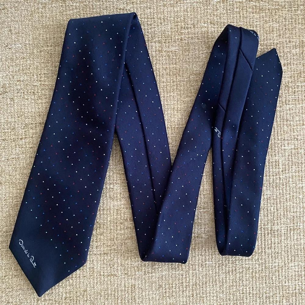 Oscar de la Renta America Blue Polka Dot Silk Men's Tie